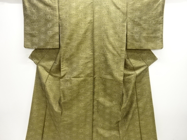 JAPANESE KIMONO / ANTIQUE KIMONO / SILK / TSUMUGI / WOVEN ABSTRACT PATTERN